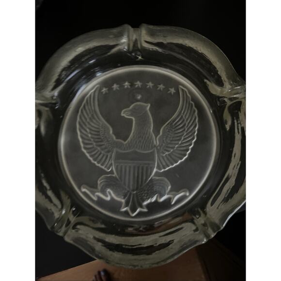 Vintage Indiana Glass Frosted American Eagle Ashtray cigar 10" very heavy 7 star - Picture 1 of 16